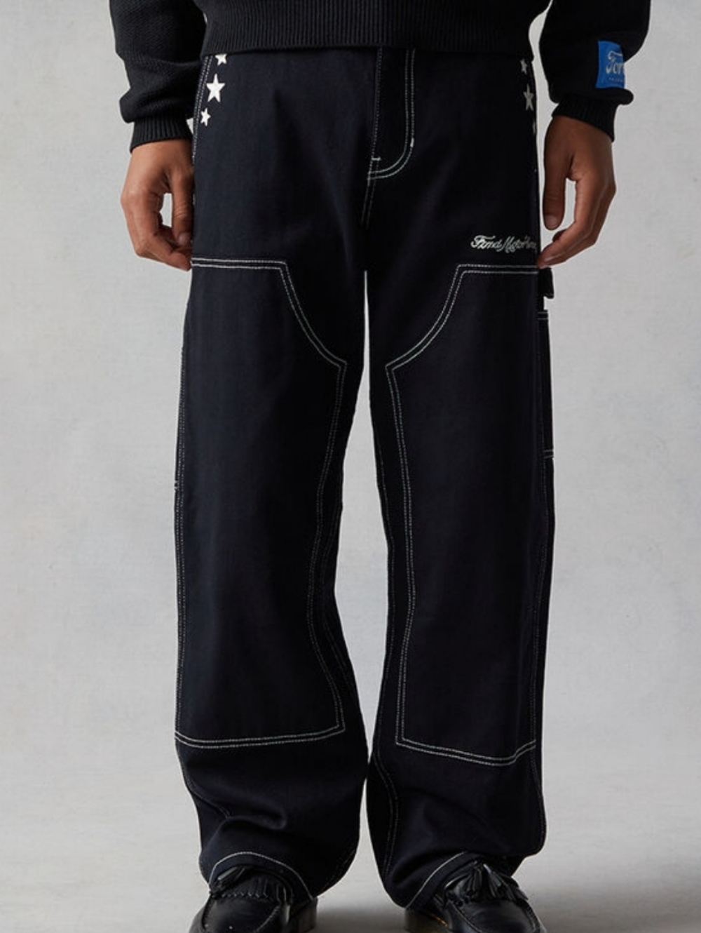 FORD Embroidered Star Double Knee Carpenter Baggy Jeans Sz 32 - Picture 4 of 13
